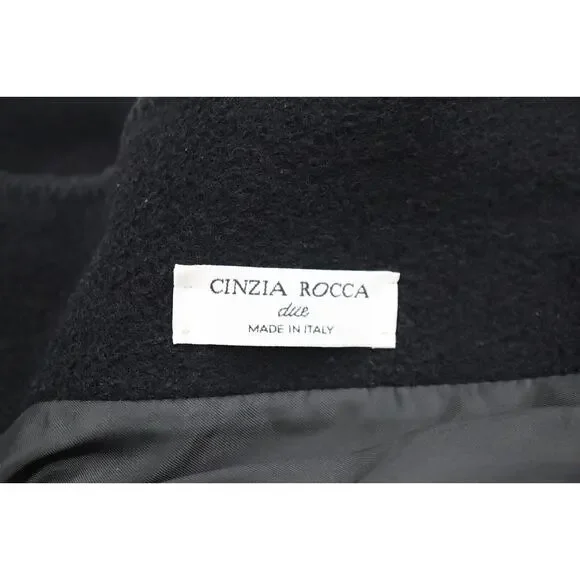 Cinzia Rocca Designer Womens Wool Blend Black Coat US Size 12 Made in Italy